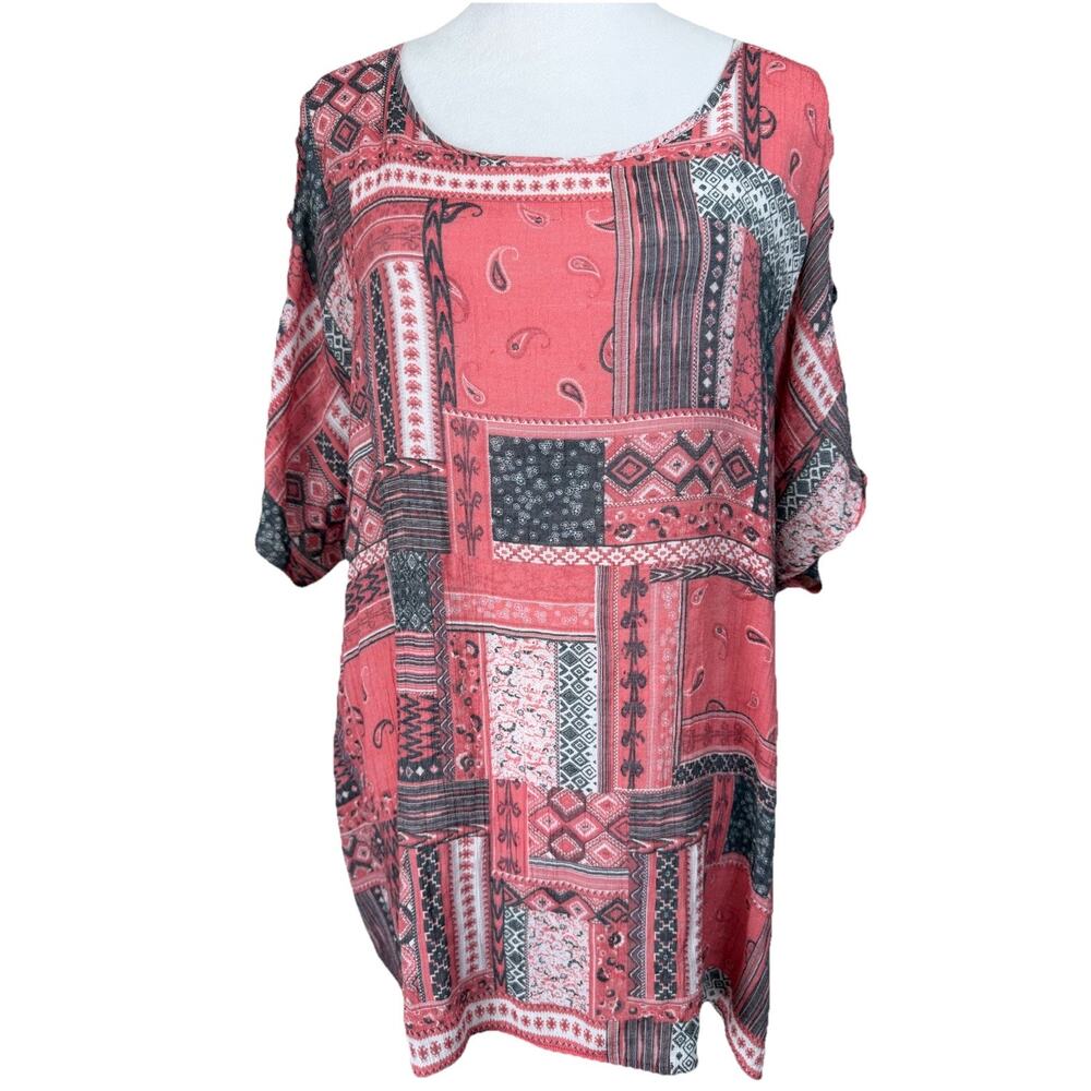 FD Fred David Women's Tunic Top 3/4‎ Sleeves Cold Shoulder Boho Lagenlook Sz 2X